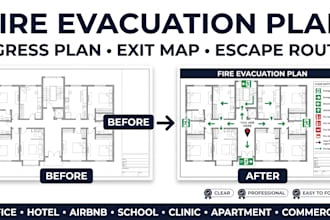 design fire evacuation plan, egress and emergency exit plans for floor layout