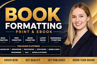 do book formatting ebook and print, ebook layout design typesetting book cover