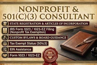 file your 501c3 paperwork, non profit registration, form 1023 ez and full, bylaw