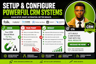 setup folk CRM, adalo, kvcore, follow up boss, twenty CRM and hermes agent setup