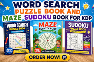 design custom word search puzzle book maze sudoku children activity book for kdp