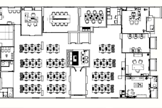draw 2d office floor plan, commercial workplace blueprint, cooperate room layout
