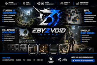 develop 3d game environment, level design and unity worlds
