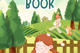 design cute children story book cover and layout in canva