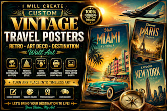 license custom vintage travel poster retro art deco destination and nostalgic
