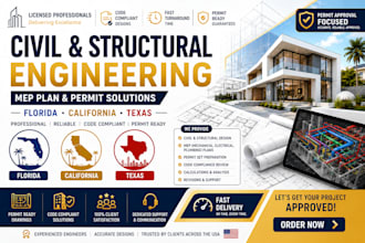 civil structural engineer stamp, mep plan permit for florida california texas