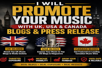promote your music with UK USA canada blogs and press release