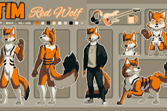 design detailed fursona reference sheet with expressions