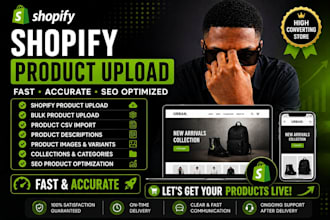 do shopify product upload, product listing, update inventory shopify website