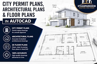 draw city permit plans, architectural plans, floor plans, elevations in autocad