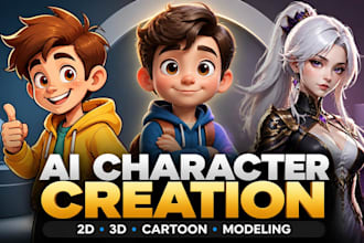 create ai 2d and 3d cartoon character design and 3d modeling