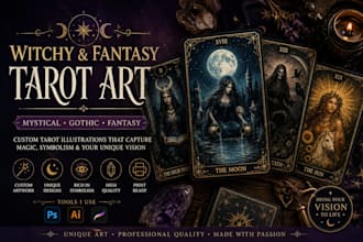 create mystical witchy fantasy tarot card illustrations