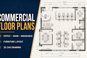 draft office, bank, insurance, commercial space floor plan with furniture layout