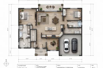 design a 3d landscape master plan with terrain, fire pit, terrace, wooden cabin