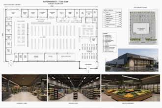 draft supermarket concept floor plan, grocery shop drawing, retail store layouts