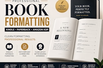 book formatting for amazon KDP, book cover and kindle formatting