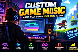 compose custom game music, retro synthwave, 8 bit arcade and seamless loops