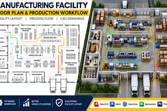 design 2d manufacturing facility floor plans, production workflow cad