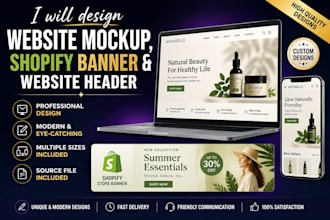 design website mockup, website template, shopify banner and responsive layout
