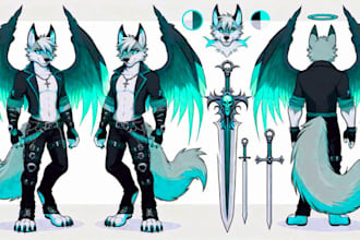 do detailed fursuit ready furry reference sheet and turnaround