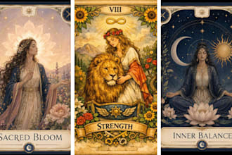 design custom oracle cards, spiritual card deck and mystical illustrations