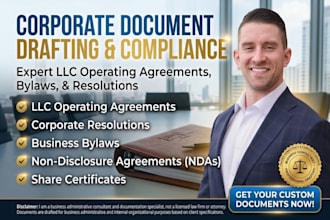 write llc operating legal documents corporate resolutions, nda business contract