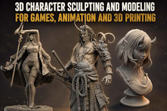 do 3d character sculpting and modeling for games, animation and 3d printing