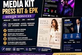 design media kit, press kit, epk, one sheet influencer media kit and brand kit