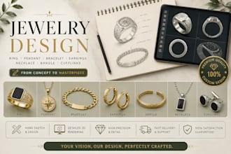 do 3d cad design for ring pendant jewelry grillz earrings bracelet and necklace