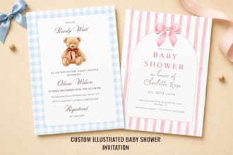 design a custom illustrated baby shower invitation