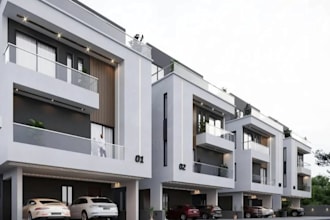 render terrace duplex residential,facade building,2story house plan with balcony