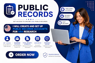 create and set up public records accounts for USA research