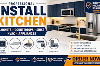 install kitchen cabinets countertops sinks hvac appliances