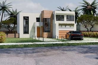 remodel contemporary home exterior, outdoor space 3d render, blender house model