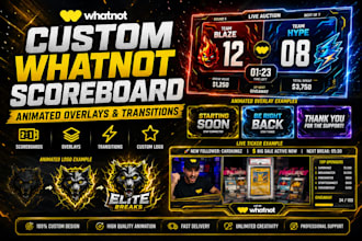 design custom whatnot scoreboard with animated overlays and transitions