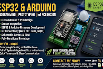 do esp32 and arduino programming, prototyping and iot pcb design