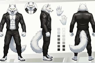 design clear furry and fursona reference sheet, sfw