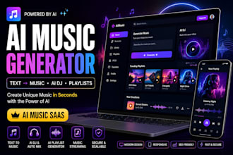 build ai music generator website, text to music saas and ai music app