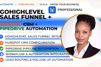gohighlevel sales funnel, hubspot crm, pipedrive, automation workflow