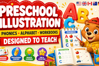 illustrate preschool books, phonics, alphabet, learning workbooks and kids