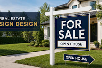 design real estate yard sign, realtor sign, open house sign and for sale sign