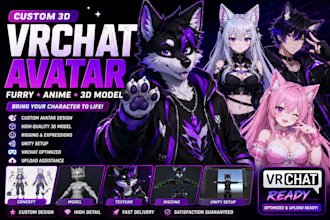 make a custom furry avatar, anime avatar and 3d  character model for vrchat