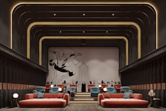 3d design modern home theater interior cinema movie room with acoustic treatment
