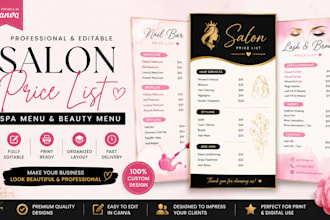 design lash nail salon price list beauty service menu canva editable flyer