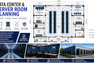 design data center floor plan, server room layout and rack planning