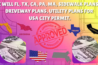 fl tx ca pa ma sidewalk plans, driveway plans, utility plans for usa city permit