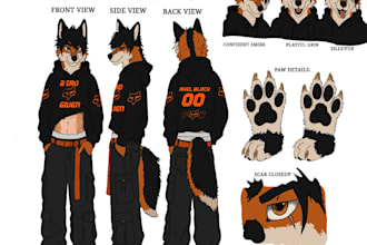 draw custom furry character, fursona reference sheet furry character design
