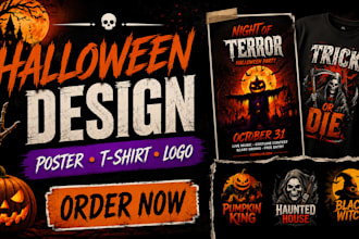design modern spookly halloween poster t shirt and logo