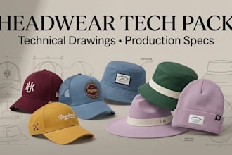 design custom headwear tech pack for sampling and manufacturing