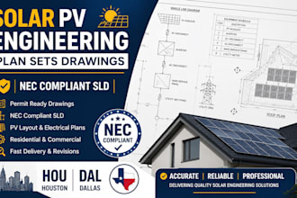 create solar pv engineering plan sets drawings, nec compliant sld, hou dal